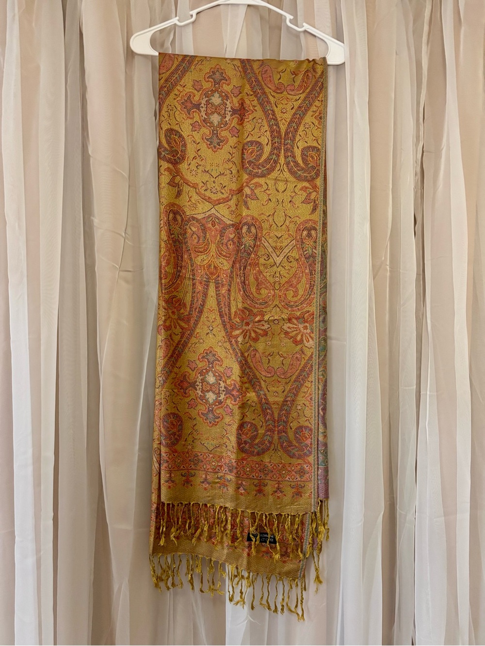 Vintage 100% Cashmere Paisley Fringe Scarf Wrap